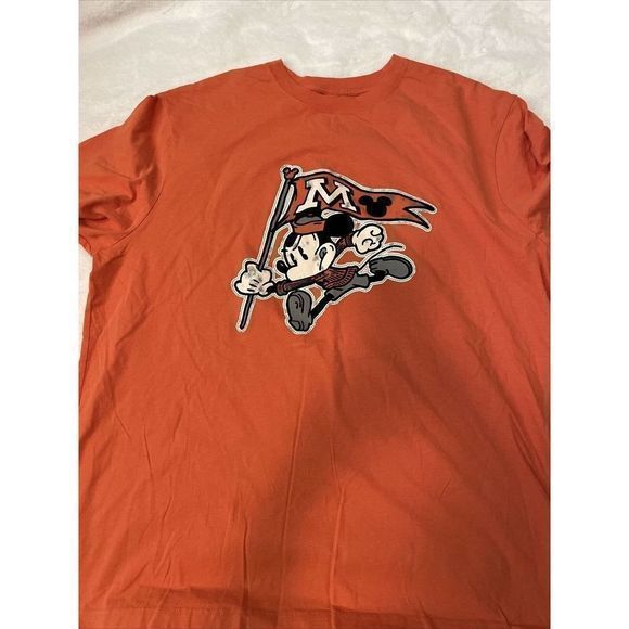 Disney Parks Mickey Mouse Vintage Style 2-Sided T-Shirt XXL Orange Distressed - Picture 2 of 6